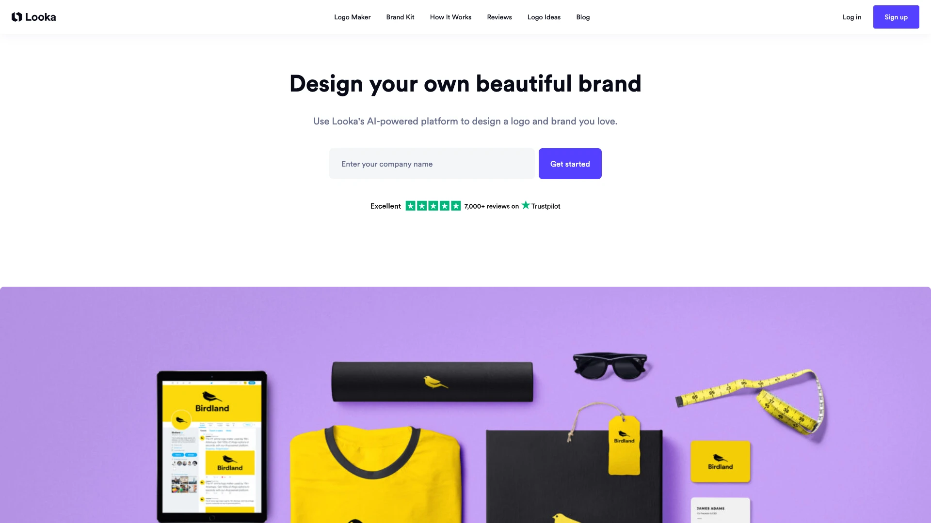 Looka AI logo maker homepage